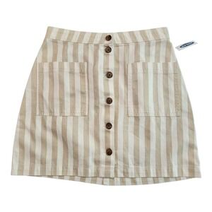 NWT Old Navy Womens Stripe Skirt Size 2 Beige Stretch Mini Pockets Front Buttons